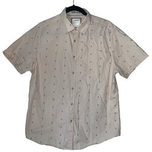 Denim & flower cream tan short sleeve button up anchor shirt‎ size large